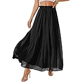 PRETTYGARDEN Long Skirts for Women Summer Vacation Outfits 2026 Spring Chiffon Elastic Waist Flowy A-Line Pleated Midi Skirt