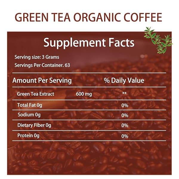 GREEN TEA ORGANIC COFFEE – WITH ARABICA COFFEE, GREEN TEA EXTRACT 600MG – NATURAL PURE ORGANIC GREEN TEA COFFEE, CONTAINS ANTIOXIDANT INGREDIENTS,INSTANT COFFEE – 6.7 OZ