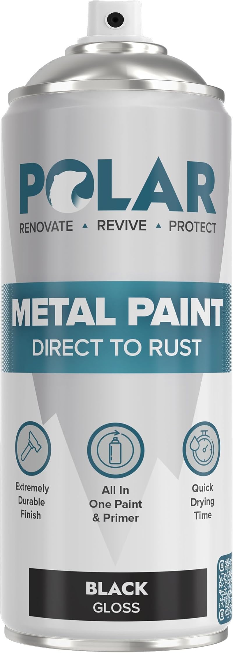 Polar Direct to Rust Gloss Black Metal Spray Paint 400ml Primer Undercoat