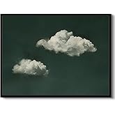 Vintage Black Framed Canvas Wall Art 12x16 Dark Blue Moody Cloud Painting, Abstract Minimalist Surreal Art Zen Sky Canvas Print, White Clouds Nature Home Artwork Bedroom Bathroom Decor