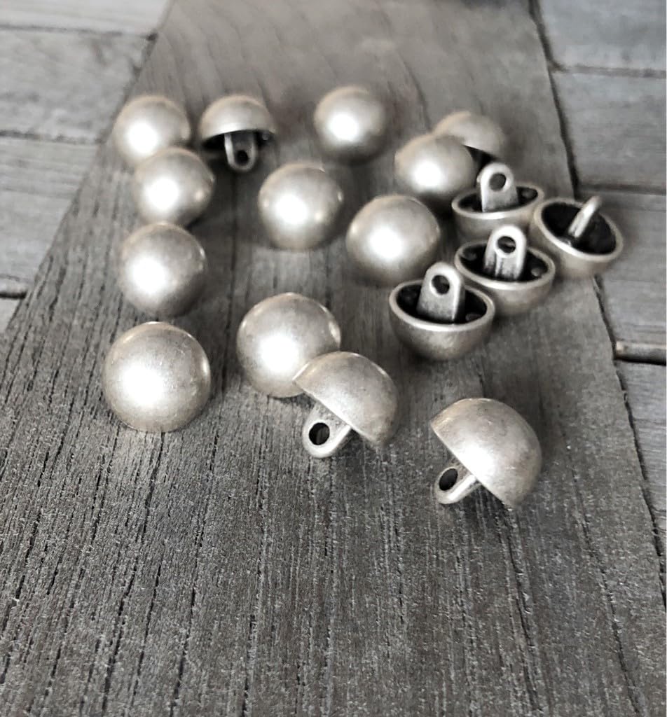 Silver matt domed small metal buttons hemisphere with eyelet 12 mm or 15 mm (10 pieces) (12 mm)