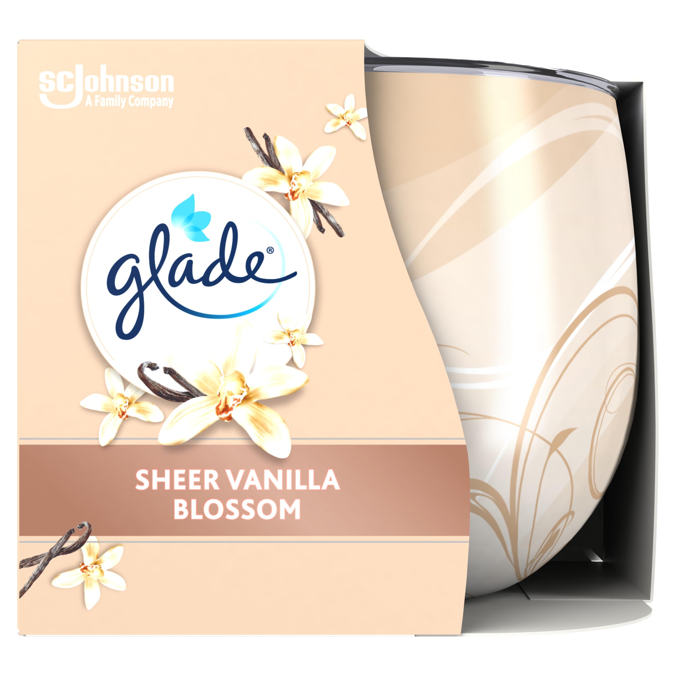 Glade Jar Candle, Scented Candle Infused with Essential Oils, Up to 31 Hour Burn Time, Vanilla Blossom, 120g