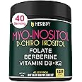 Herbpy 6in1 Premium 40:1 Myo-Inositol & D-Chiro Inositol Supplement for Women with Folate, Berberine HCl 97%, Vitamin D3 & K2 - Hormonal Balance & Ovarian Health Support- 120 Vegan Capsules