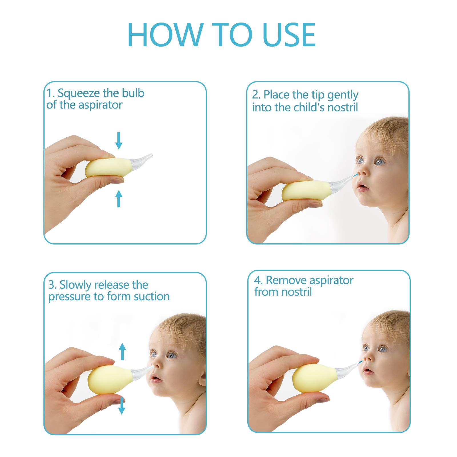 Evwoge 3pcs Nasal Aspirator for Baby Toddlers Nose Cleaner Booger Sucker Remover for Infant Nose Congestion Relief