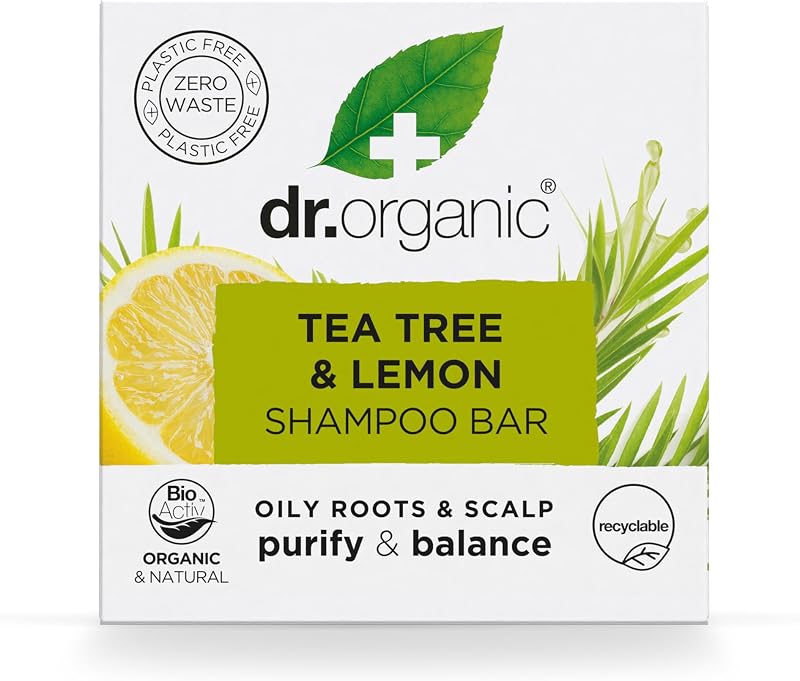 Dr Organic Tea Tree & Lemon Shampoo Bar 75g Clarifying Oily Scalp Plastic Free