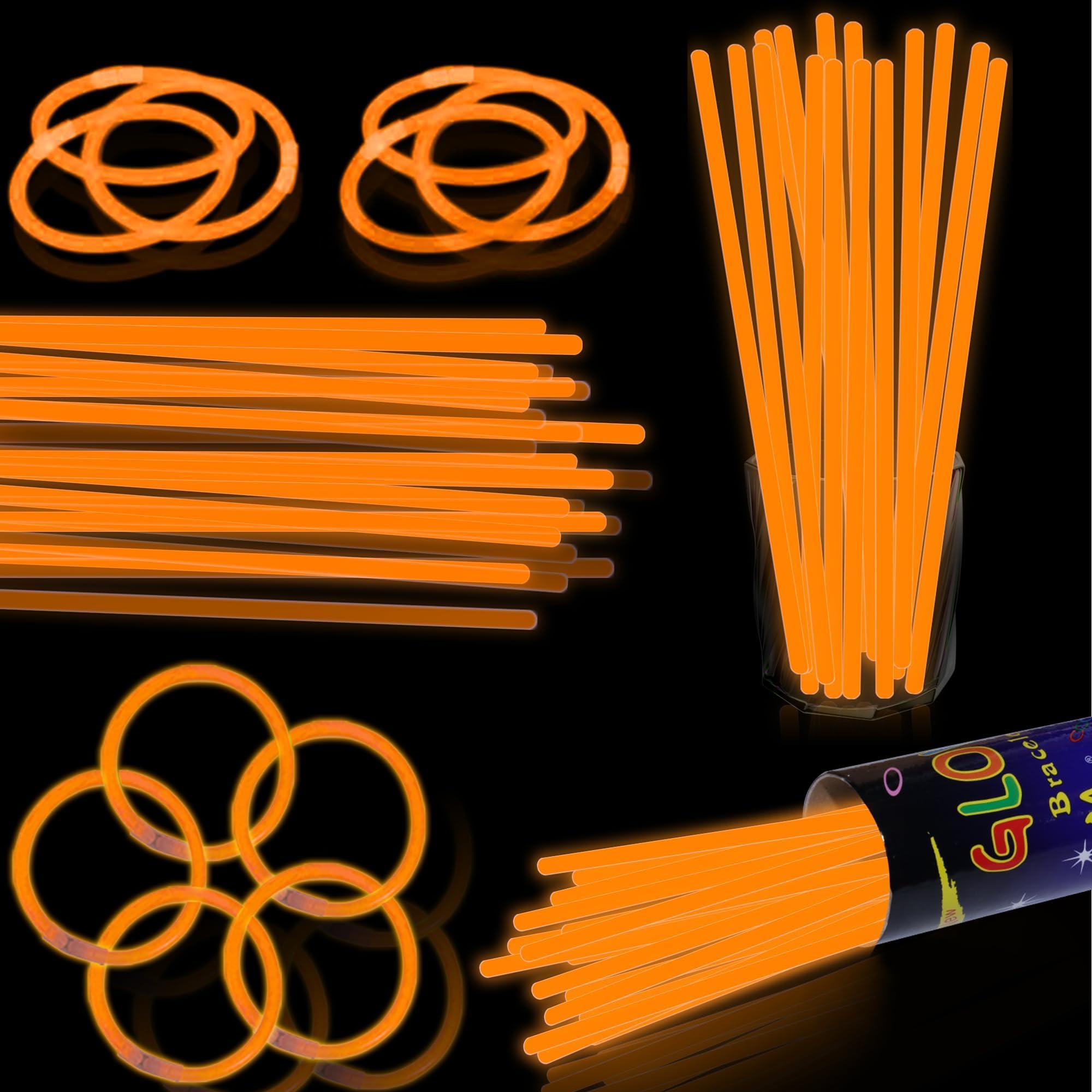 Photo 1 of 100 pk 8" Orange Glow Sticks Bulk Party Favors, Light up Glow Necklaces & Bracelets in the Dark Party Supplies For Christmas Halloween Birthday Neon Party (100 * Orange)