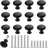 THSIREE 12PCS Cabinet Knobs, Black Cabinet Pulls Cabinet Knobs Inway, Round Drawer Knobs Cabinet Hardware with Screws, for Kitchen Bedroom Furniture