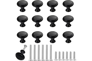 THSIREE 12PCS Cabinet Knobs, Black Cabinet Pulls Cabinet Knobs Inway, Round Drawer Knobs Cabinet Hardware with Screws, for Kitchen Bedroom Furniture