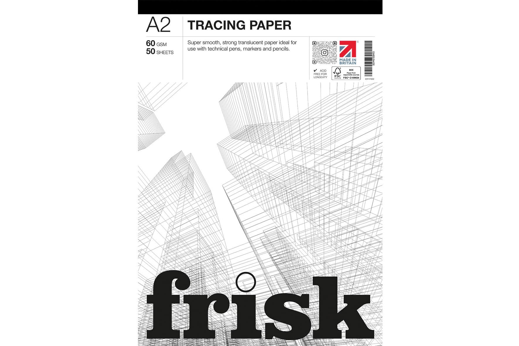 Frisk 23117222 Tracing Paper Pad A2 60gsm,Transparent