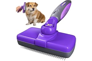 Hertzko Self Cleaning Slicker Brush for Dogs and Cats - Pet Hair Brush for Shedding Long and Short Hair - Easy Clean Retractable Bristles - Cat and Dog Grooming Tool - Purple