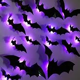 TW SHINE 36 Pcs Halloween Bats Wall Decor, Removable Lighted 3D Bats Wall Stickers Assorted Size, PVC Halloween Decorations for Indoor Outdoor Home Window Party Supplies