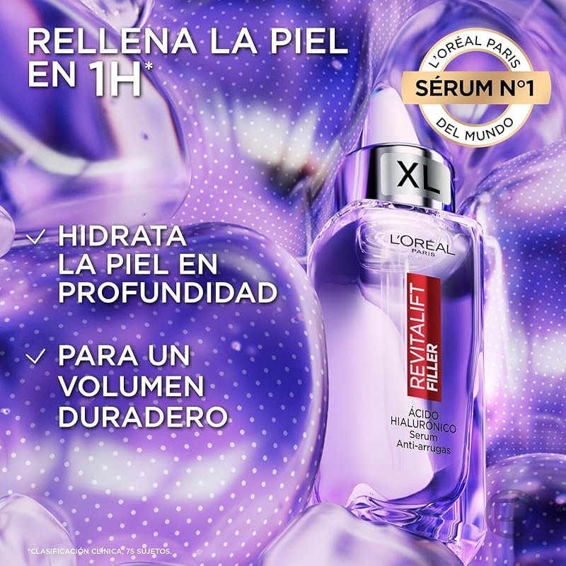 L'Oréal Paris Revitalift Filler Sérum Antiarrugas con Ácido Hialurónico, Péptidos. Nº1 del Mundo. Hidratación Duradera y Profunda. Ilumina y Rellena en 1H. Inspirado en Cosmética Coreana, 50ml XL