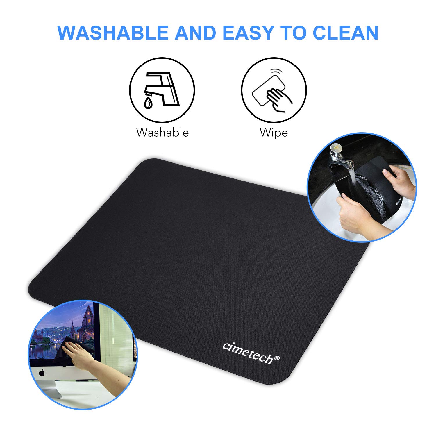 cimetech Mauspad 230 x 180 x 1 mm Gaming Mousepad für alle Maustypen (Kugel, Optisch, Laser) mit stark haftender Unterseite für optimalen Halt Wasserdicht Mausmatte Schwarz 3