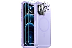 Red2Fire Strong Magnetic for iPhone 12 Pro Max Case, [Compatible with MagSafe] [Tempered Glass Screen Protector + Camera Lens Protector] Heavy Duty Shockproof Protective Phone Case Cover (Purple)