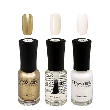 Glam Girlz Nail Polish-Combo(12-26-27) Golden, Transparent, White