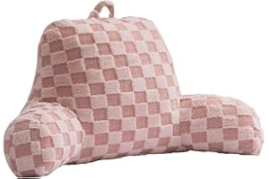 Aimuan Checkered Reading Pillow Bed Rest Wedge Backrest Checkerboard Pillow with Arms Back Support for Sitting Up in Bed Cushion Incline Rest Sleeping Snoring Pillow (Pink,Large)