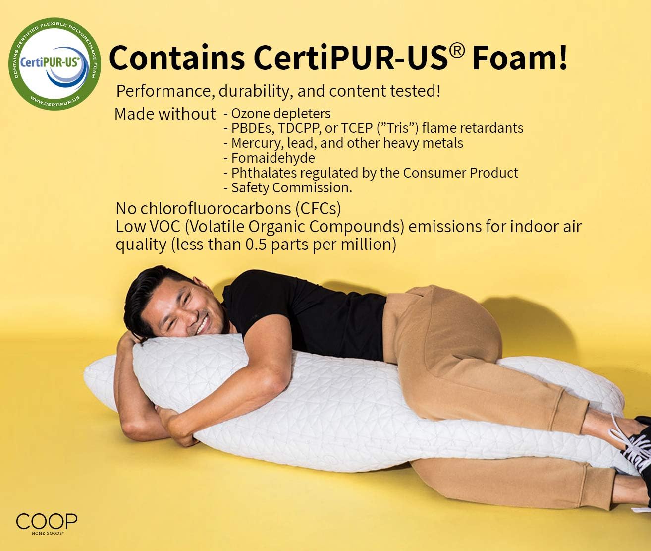 Coop Home Goods - Adjustable Body Pillow - Hypoallergenic Cross-Cut Memory Foam – Perfect for Pregnancy - Lulltra Zippered Washable Cover - CertiPUR-US and GREENGUARD Gold Certified - 20x54: Home & Kitchen