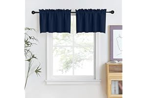 NICETOWN Blackout Window Valance 18 Inches Long +1.6 Inches Header Double Rod Pocket Thermal Insulated Small Curtain Valance for Bedroom Living Room Kitchen Bathroom, 1 Pair, 42 Inches Wide, Navy