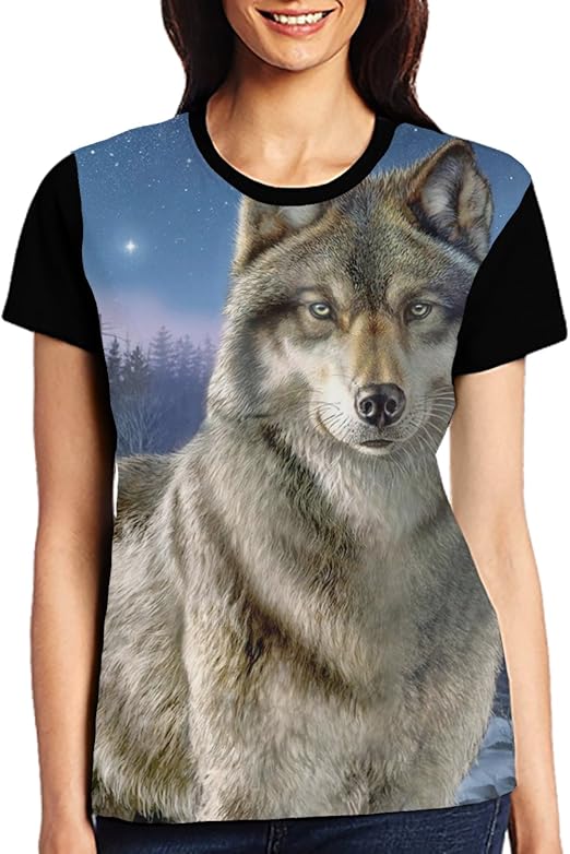 Women's Smart Wolf Shirt Short Sleeve Tunic Tops Casual