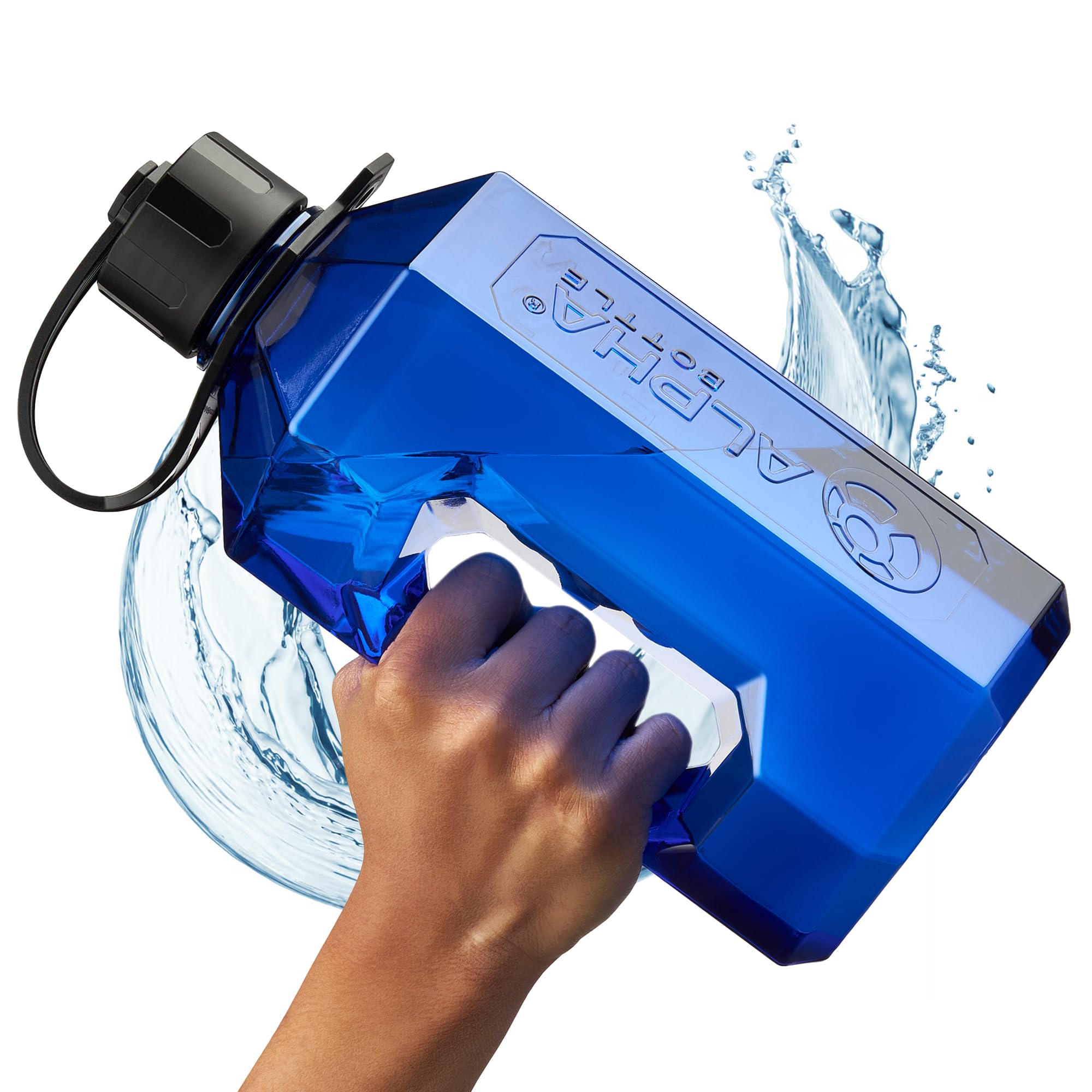 Alpha Designs | 2 Litre Water Bottle | 2.4l Large Drinks Water Jug | Gym, Holiday, Travel | Blue