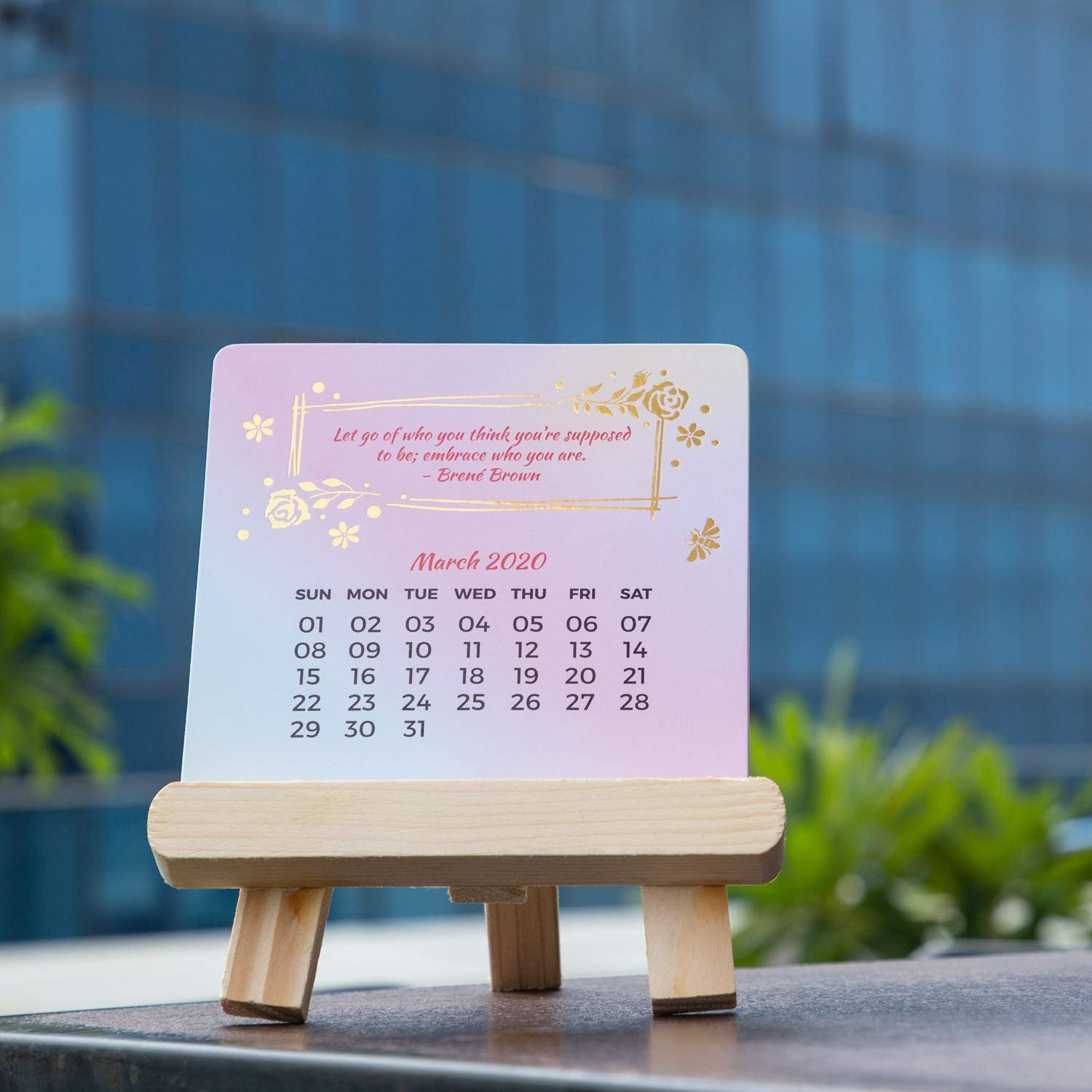 THINKPOT 2020 Floral Gold Foil Easel Calendar - 5.5" X 5.5"