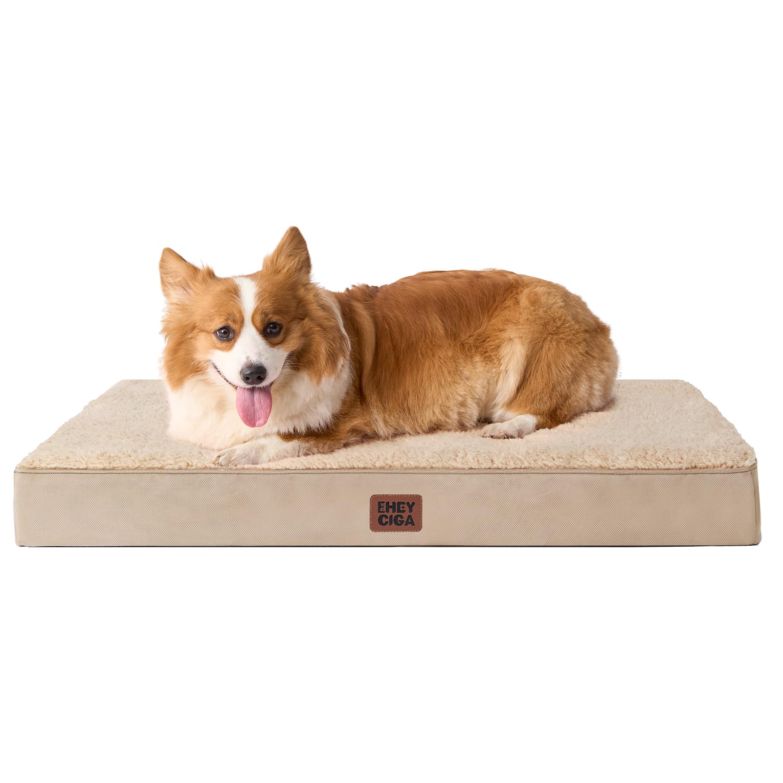 EHEYCIGA Orthopedic Dog Beds Large Mattress with Removable Washable Cover for Crate, Khaki, 89x58x9cm — image 1