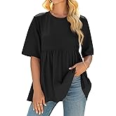 Cicy Bell Womens Summer Babydoll Tops Oversized Short Sleeve Crewneck T Shirts Peplum Casual Loose Blouse