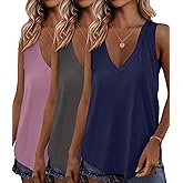 KKJ 3 Pack Womens Tank Tops 2026 Spring Summer Vacation Outfits V Neck Loose Sleeveless Blouse Casual Shirts Fashion Clothes