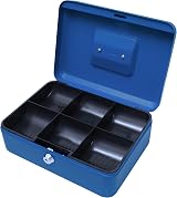 Cathedral Products Key Lockable Cash Box 10 Inch Blue with 6 Compartment Tray