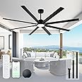 Maxslak 84" Industrial Ceiling Fans with Light,Large Ceiling Fan with Modern 8 Aluminum Blades,Works with Alexa,Noiseless DC Motor,Black Outdoor Ceiling Fan for Garage or Pool Area