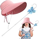 Liitrsh 3 Pcs Halloween Shepherdess Costume Includes Pink Vintage Old Fashioned Bonnet Shepherds Staff for Women Halloween Cosplay Party