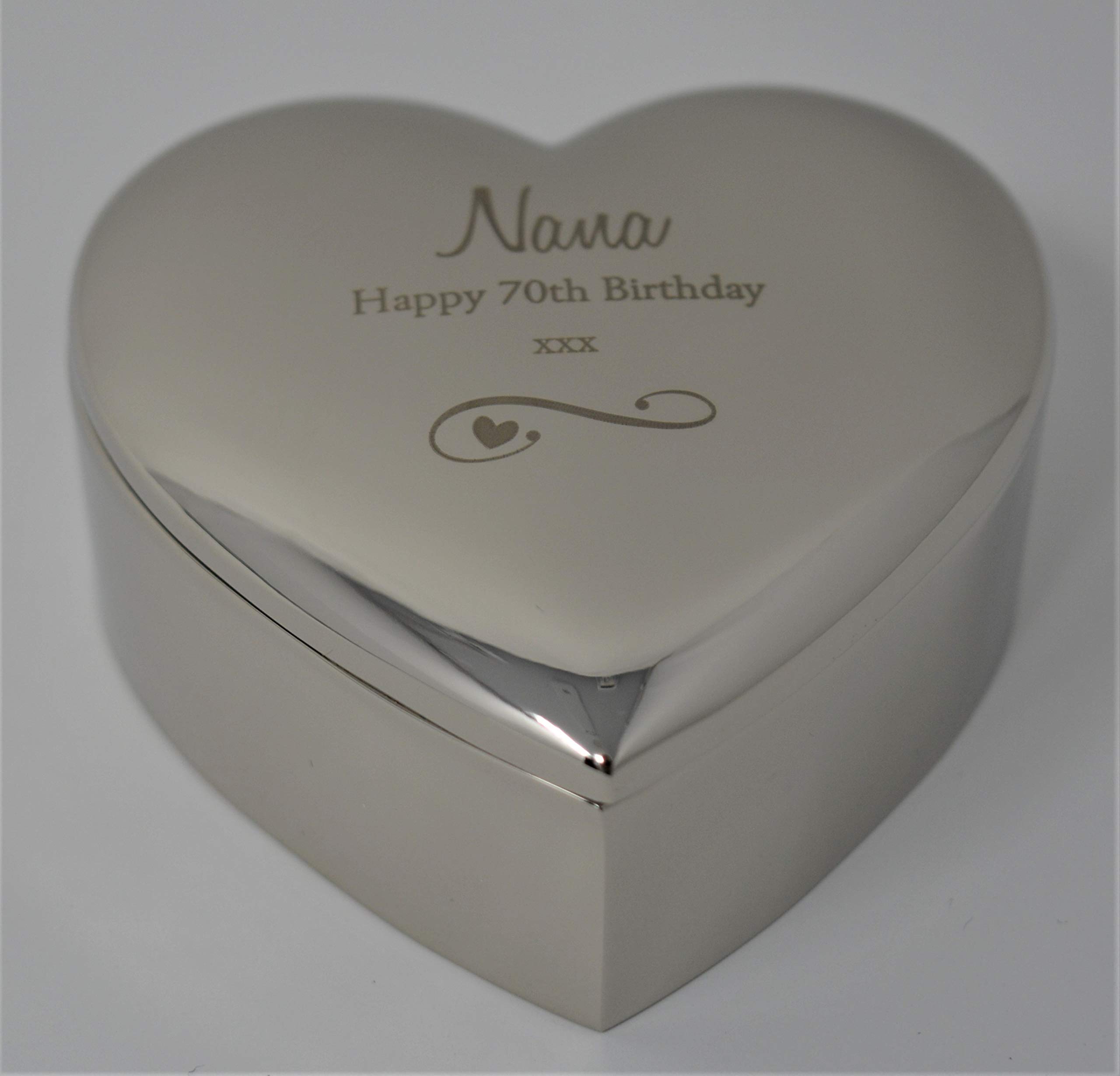 Nana Happy 70th Birthday Silver Finish Engraved Heart Trinket