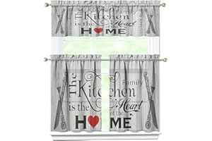 Sunopas Kitchen Rules Curtains Valances and Tiers Set for Windows, Cafe Bathroom Window Curtain Valance 3 Piece Sets,Kitchen Decor for Living Room,54"x 36"
