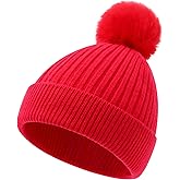 FUOITA Girls Winter Hat Warm Toddler Beanie with Pom Pom Winter Hats for Baby and Kids