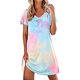 Ekouaer Nightgowns for Women Short Sleeve Night Gown Comfy Sleep Shirt Soft Sleep Dress Pleated Sleepwear