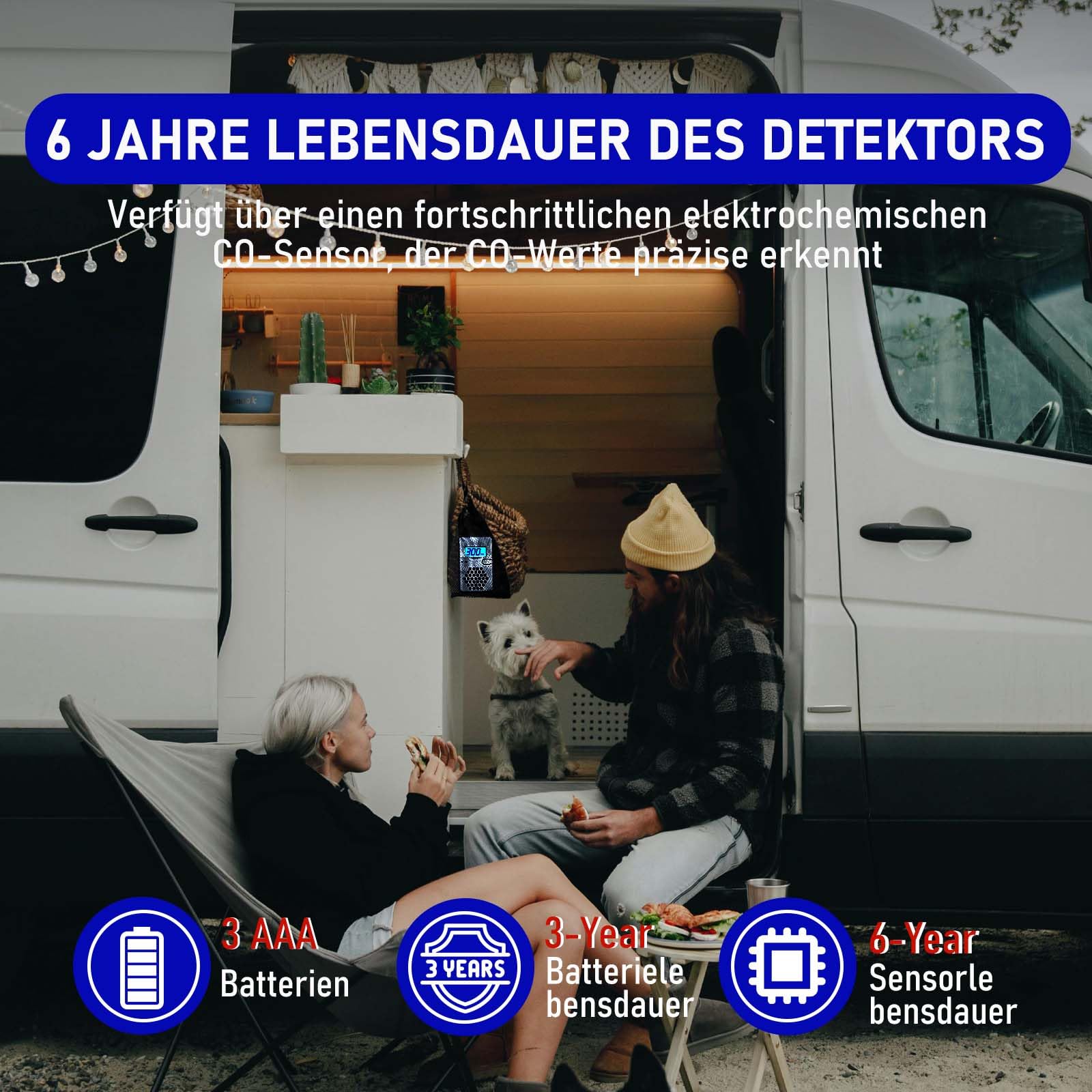 LSENLTY Kohlenmonoxid-Detektoren, 3 Jahre Standby-Zeit, 0–999 CO-Detektorbereich, 85 dB lauter Kohlenmonoxid-Detektor für Reisen und Camping (Netztasche, Batterie im Lieferumfang enthalten) 3