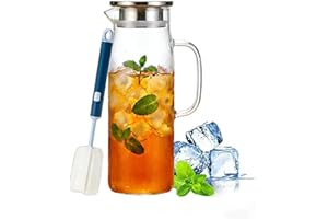 1.5 L Glass Pitcher with Lid Water Jug, Juice Jug, Glass Iced Tea Pitchers, Water Filter Pitcher for Coffee, Milk, Cold or Ho