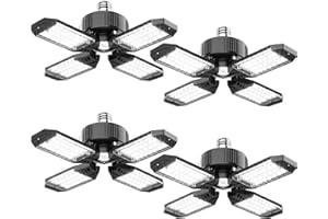 Garage Light - 4 PACK 130W 13000LM Deformable 4+1 Panel LED Garage Lights with LED Transformer, E26/27 Base, 6500K Daylight W