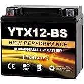 Daakmax YTX12-BS 12V 10Ah AGM Sealed Motorcycle Battery, Maintenance-Free, Compatible with Honda Kawasaki Suzuki Yamaha Powersports