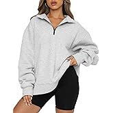 Trendy Queen Women's Oversized Half Zip Fleece Sweatshirts-Cozy Pullover, Drop Shoulder for Fall Winter