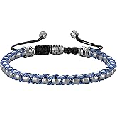 Bulova Men's Jewelry Polished Gold-Tone Stainless Steel Bracelet, Rounded Box Chain Links Blue Cords, Signature Tuning Fork Logo Style: BVB1089-SLSTNA