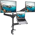 HUANUO Dual Monitor and Laptop Mount for Max 32” Monitor and 17” Laptop, Adjustable Spring Arm with Tilt, Swivel and Rotation, Dual Monitor and Notebook Stand with VESA Bracket 75/100 mm