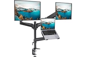 HUANUO Dual Monitor and Laptop Mount for Max 32” Monitor and 17” Laptop, Adjustable Gaming Monitor Arm with Tilt, Swivel and 