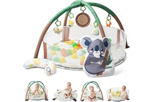 Lupantte 4-in-1 Baby Play Gym, Activity Gym Ball Pit with Detachable Anti-Slip Thickening Tummy Time Mat with Sensory Toys for Newborn Infant Toddler to Develop Motor&Cognition,Include 40 Balls
