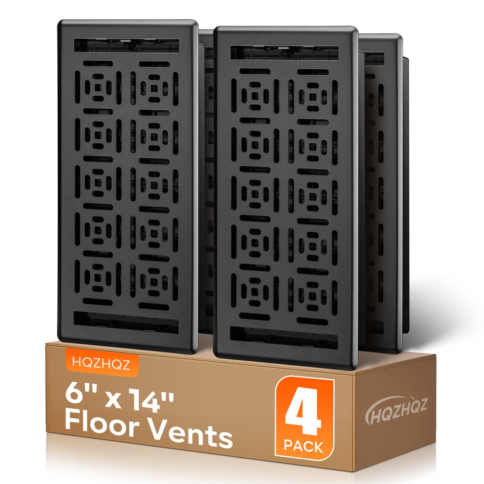 Photo 1 of Floor Register 6x14, Heavy Duty Steel Walkable Floor Vent Covers, Adjustable Decorative Vent Covers for Home Floor/Sidewall/Office/Ceiling, 4 Pack Black