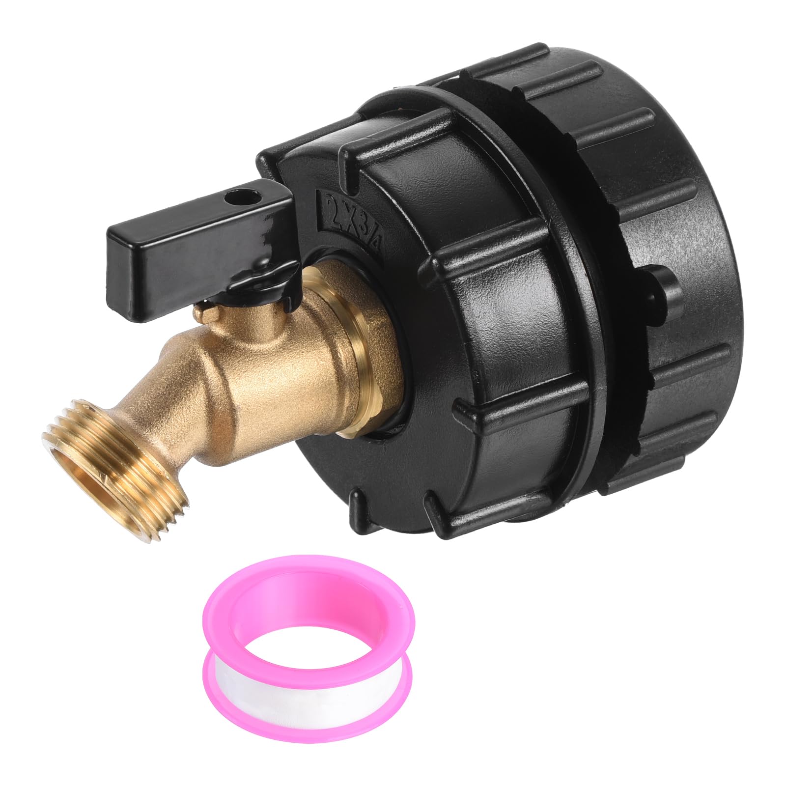 PATIKIL 275-330 Gallon IBC Tote Water Tank Adapter 2.44" Fine Thread 3/4" NPT Inlet x 3/4" GHT Brass Hose Faucet Valve Tool IBC Water Tank Fitting for Garden Hose