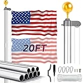 Sunocity 20FT Heavy Duty Flagpole Kit - 2 Inch Diameter Aluminum Flag Pole, 1.5mm Thick Wall, Complete Set with Polyester Flag & Ground Sleeve, for Yard, House, Commercial Outdoor Use