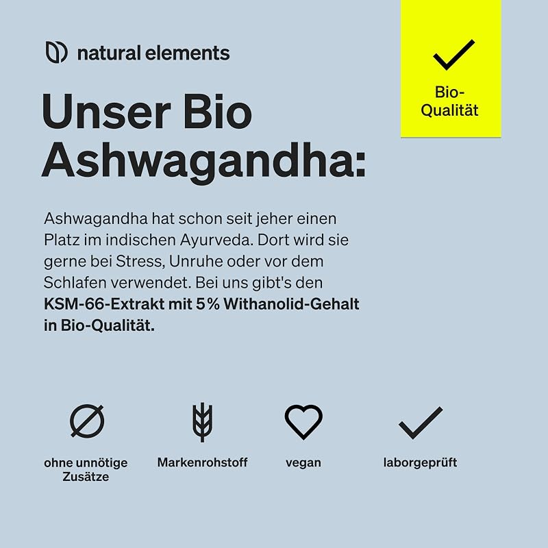 Bio-Ashwagandha – KSM-66® Premiumrohstoff (180 Kapseln mit überdurchschnittlicher Reichweite) – 5% Withanolid-Gehalt – laborgeprüft, vegan und hochdosiert