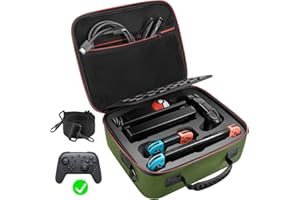 VORI Carrying Case for Nintendo Switch/Switch OLED Model (2021), Hard Travel Storage Protective Case with Handle and Shoulder Strap for Pro Controller, Poke Ball Plus and Switch Accessories, Green
