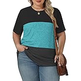 VISLILY Womens-Plus-Size-Summer-Tops Trendy Color Block T Shirts Casual Crewneck Cute Short Sleeve Blouses Tunics Tees XL-5XL